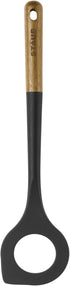 STAUB Risotto Spoon, Durable BPA-Free Matte Black Silicone Cooking Utensil with Acacia Wood Handles