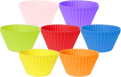 28 Pack Silicone Baking Cups, 7 Colors 2.64 inches Reusable Muffin Cups, Non-Stick Cake Mold
