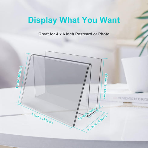 Acrylic Postcard Display Stand ,4 x 6 in Clear Card Display Easel Holder , Transparent Tablet Holder for Displaying Pictures,Books, Index Business Greeting Card, Artworks, CDs, etc.2PC