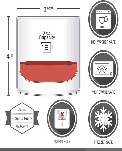 Sun's Tea Double Walled Drinking Glass - Set of 2, Manhattan-Style for Hot & Cold Liquids