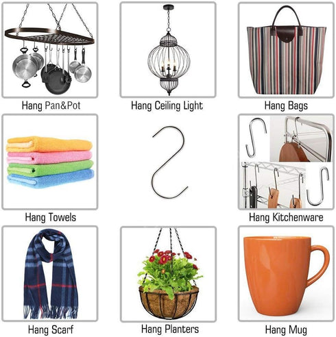 LOYMR 30 Pack 2.7 inches S Shape Hooks Heavy-Duty Metal Hanging Hooks Apply Kitchenware Bathroom Towels Utensils Plants