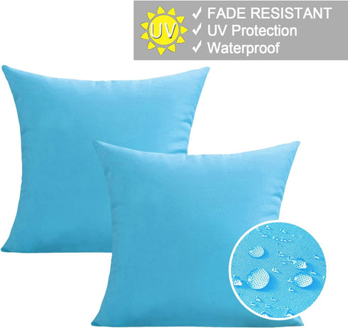 20x20 Pack 2 VAKADO Outdoor Waterproof Throw Pillow Covers Decorative Sky Blue Outside Patio Furniture Cushion Cases