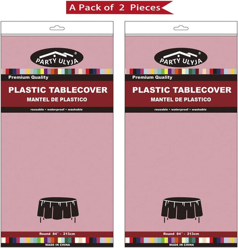 Pink Plastic Tablecloths 2 Pack - Disposable 84 Inch Circle Table Covers for BBQ, Birthday, Wedding, 6 ft Round Use