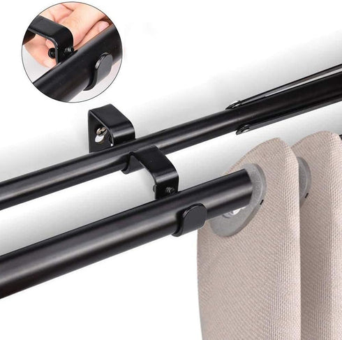 12 PCS Heavy Duty Double Curtain Rod Brackets, Black Wall Mount Holder for Double Rod