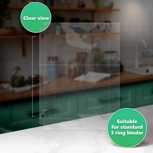 Full Size 4x6 Recipe Card Protectors: Pack of 50 Top-Loading Crystal Clear Sleeves for 3 Ring Binders