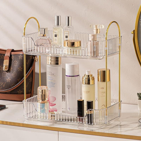 Bathroom Counter Organizer, 2 Tier Clear Cosmetics Skincare Shelf for Makeup, Perfume, Dresser Vanity Tray