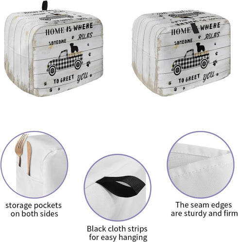 Toaster Dust Cover with Pockets, Farmhouse Dog Black White Buffalo Truck Soft Washable 2 Slice Toaster Cover, Dust-proof Cover for Small Appliance Cover and Fingerprint Protection