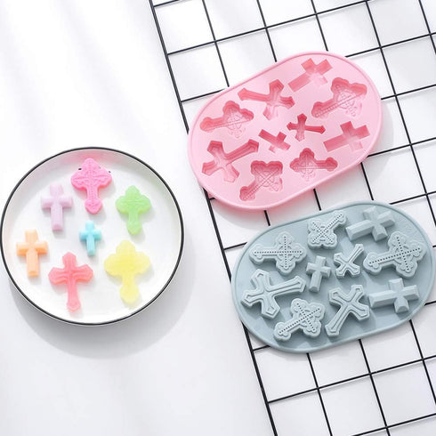 OURASHERO 2pcs Silicone Cake Fondant Mold, Cross Shape Cupcake Topper with Liquid Dropper for Baby Shower Party Supplies