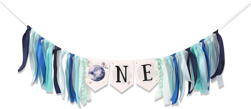 HUHJRUAR Outer Space Planets High Chair Banner - Astronaut Rocket 1st Birthday Boy