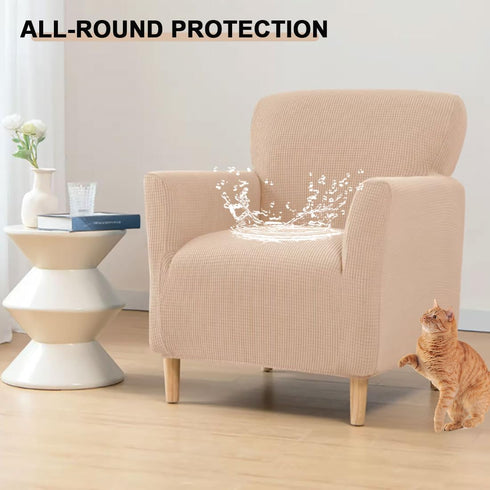 Waterproof Accent Chair Cover with Arms Stretch Jacquard Single Sofa Armchair Slipcovers Soft Couch Cover Upholstered Reading Club Chair Protector for Bedroom Office Beige-Yellow by Bifaunvogel