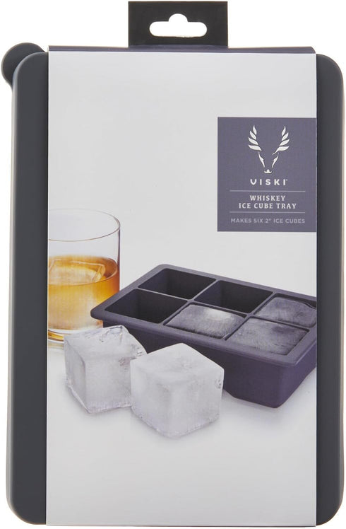 Viski Whiskey Ice Cube Tray with Lid, Makes Six 2-Inch Ice Molds, Stackable Silicone Molds for Home Bar, Set of 1, Grey