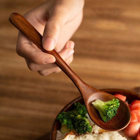 Wooden Spoon for Cooking - Long Handle Ladle Soup Stirring Utensils Set of 3, Handmade Kitchen Mixing Spoons