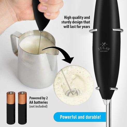 Zulay Kitchen Milk Frother Set, Latte Art Coffee Kit with Handheld Frother, Stainless Steel Pitcher & Coffee Art