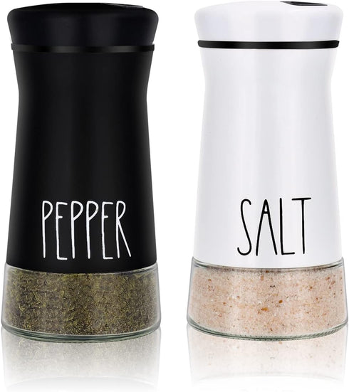 Farmhouse Salt and Pepper Shakers with Adjustable Pour Holes, Refillable Salt Shaker