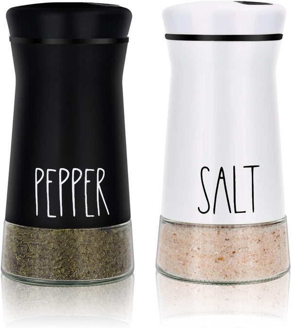 Farmhouse Salt and Pepper Shakers with Adjustable Pour Holes, Refillable Salt Shaker