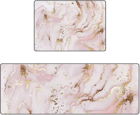 ZKLZI Kitchen Rugs Kitchen Mats for Floor 2 Pieces Liquid Marble Painting Gold