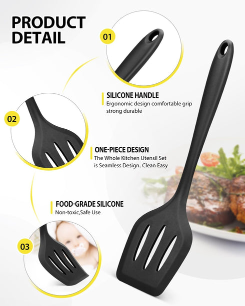 4 Pcs Silicone Kitchen Utensils Set, Wok Spatulas-Slotted Turner-Cooking Spoon-Slotted Spoon, Nonstick BPA Free High Heat Resistant Cooking Utensils for Frying, Mixing, Serving, Draining, Stirring by SouxMux