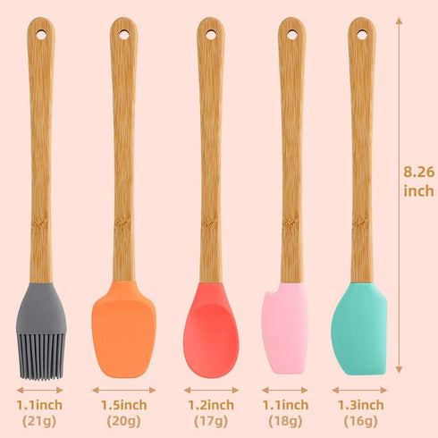 5 Piece Silicone Spatula Set, Mini Rubber Spatula with Wooden Handle, Heat Resistant Kitchen Utensils for Baking