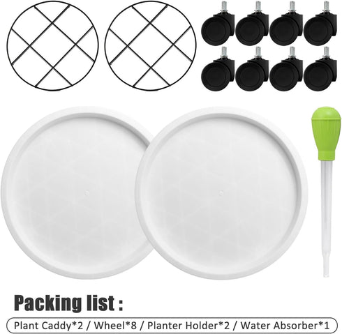2Pack 12.4'' Plant Caddy with Wheels, Plant Stand Dolly for Heavy Planter,Wheeled Planter Saucer Tray,Rolling plant