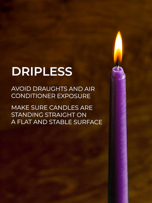 Candwax 10 inch Taper Candles Set of 4, Dripless and Unscented Candlesticks for Dinner and Household Decor - Purple
