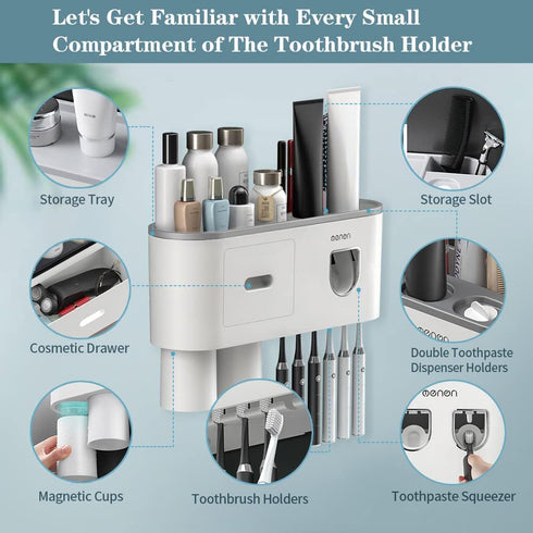 6 2 2 Toothbrush Holders for Bathrooms Wall Mounted, Slot Toothbrush Holder with Automatic Toothpaste Dispensers
