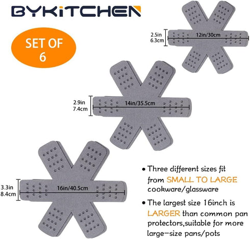 BYKITCHEN Pan and Pot Protectors, Larger & Thicker Pan Protectors with Stars, Set of 6 and 3 Different Sizes, Pot Protectors for Stacking and Protecting Your Cookware by BYKITCHEN