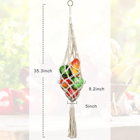Geiserailie 2 Pieces Hanging Fruit Basket, Macrame Hanging Basket for Potato Onion and Fruit Storage, Boho Decor for