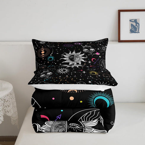 Set Sets Set Bohemian Sun Moon Comforter Queen Trippy Stars Style Bedding For Kids Teens Zodiac Libra Pattern Duvet