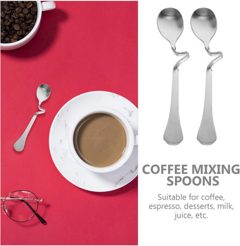 SOLUSTRE 6pcs Stainless Steel Espresso Spoons with Curved Handle, Dessert Spoons for Honey Milk Coffee Mixing