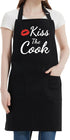 Funny Aprons for Women Men - Kiss the Cook Apron, Funny Chef Cooking BBQ Grill Aprons with 2 Pockets, Gift for Mom, Dad