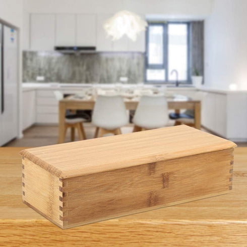 Tomotato Wooden Chopsticks Storage Box - Bamboo Silverware Organizer with Lid for Home Kitchen