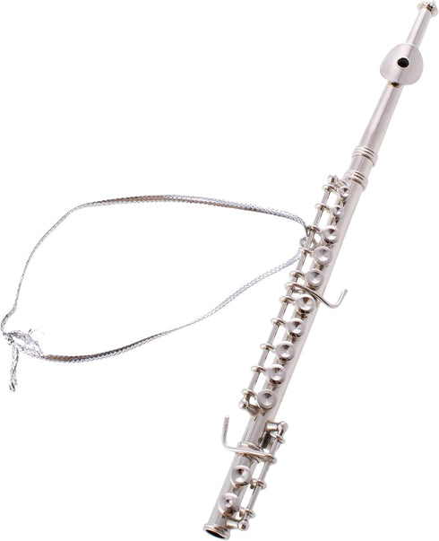 Silver Flute Christmas Tree Ornament, Musical Instrument Decoration for Music Band