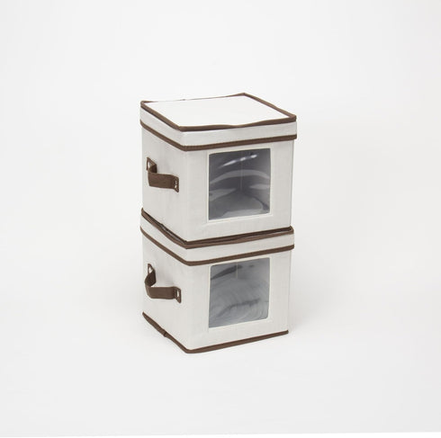 Household Essentials China Plate Storage Box, Holds 12 Dessert Plates or Bowls, Windowed Panel, Sturdy Frame,