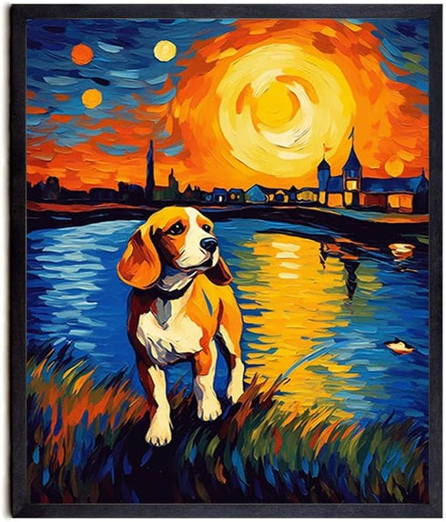 Bestbuddy Pet 11X14 Unframed Starry Night Van Gogh Inspired Beagle Dog Oil Painting Art Print Wall Decor AP126