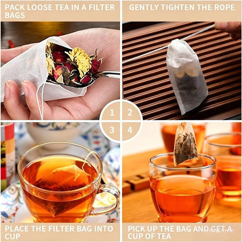 Generic 100-Pack 3.24.0 Inch Drawstring Disposable Tea Bags, Non-Woven Empty Tea Filter Bags for Loose Tea, Coffee