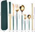 AARAINBOW 8 Pieces Stainless Steel Flatware Set, Portable Reusable Travel Utensils Including Knife, Fork, Spoon, Straws