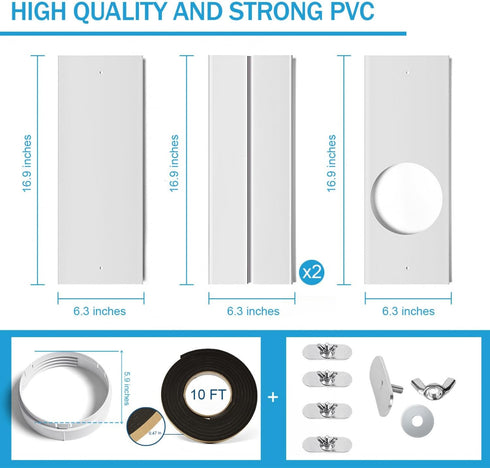 Portable Air Conditioner Window Kit with Coupler Adjustable Window Seal for AC Unit, Sliding AC Vent Kit for Exhaust Hose, Universal for Ducting with 5.9 Inches Diameter