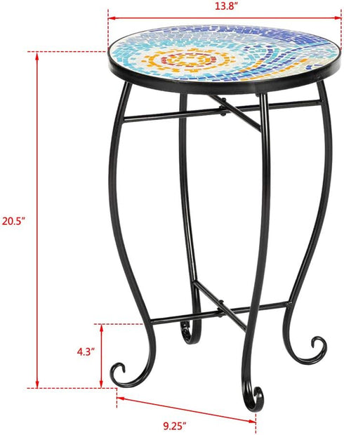 2) Vasitelan Outdoor Patio Side Table Outdoor Accent Table Bistro Coffee End Small Porch Table Indoor Round Glass