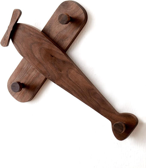 Vinoil Kids Coat Rack Wall Mount, Airplane-Shaped Wooden Wall Coat Hooks for Kids, Cute Walnut Coat Hanger Heavy Duty