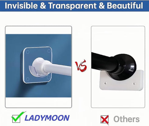 LADYMOON 4 Pack Adhesive Shower Curtain Rod Holder, Transparent Tension Bracket, No Drilling (Not Included Rod) for