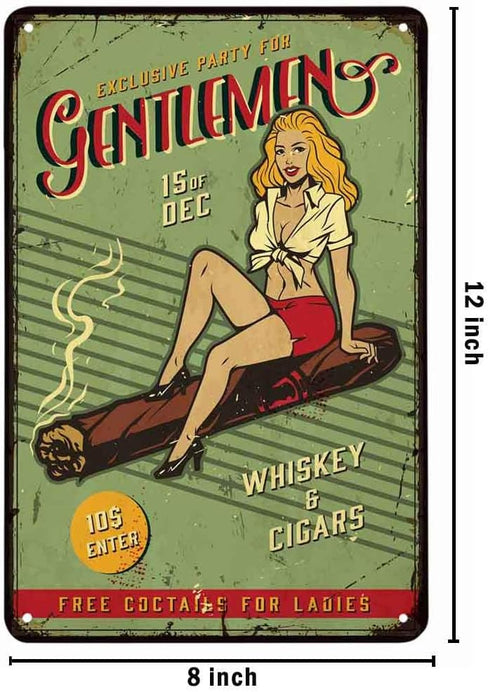 AOYEGO Pin Up Tin Sign, Vintage Metal Sign for Cafes Bars Pubs, Exclusive Party for Gentlemen, 8x12 Inch