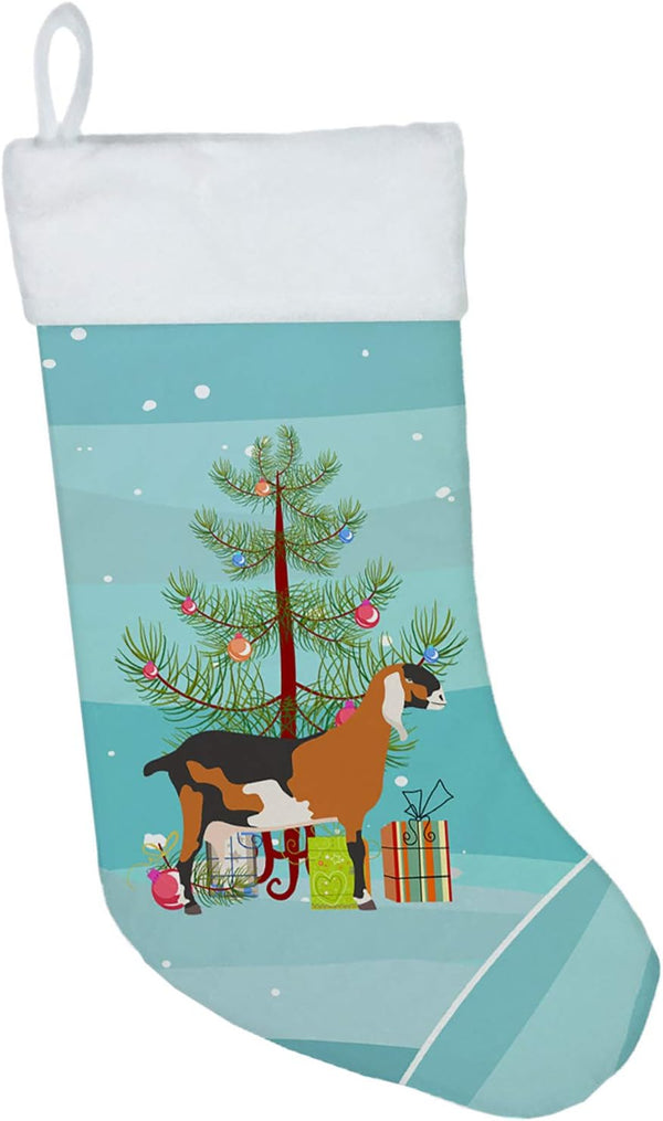 BB9250CS Anglo-Nubian Goat Christmas Stocking by Caroline's Treasures, Teal Fireplace Hanging Stocking for Holiday Decor