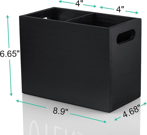 ALELION Black Utensil Holder for Kitchen Counter, Large 2 Compartment Caddy Organizer for Spatula and Ladles