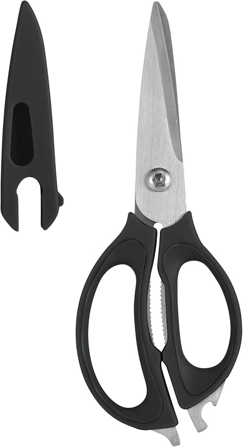 Farberware 4 in 1 Multipurpose Kitchen Scissors, Stainless Steel with Blade Cover, Black
