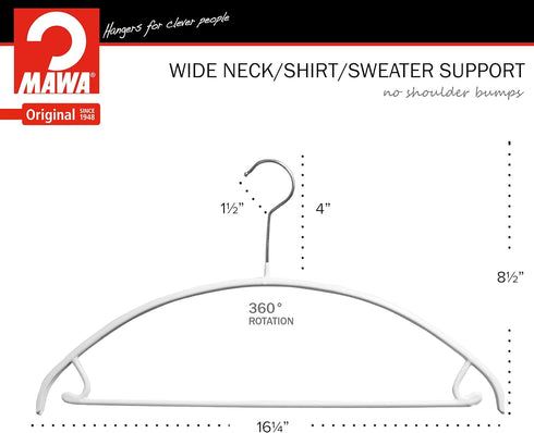 Mawa by Reston Lloyd Non-Slip Metal Clothing Hanger, Model 42-U, White - Pack of 5 with Smooth Shoulder Support