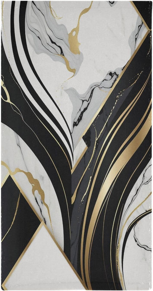 KENADVI Set 2 14"x28" Black and White Hand Towels for Bathroom of Soft Absorbent Marble Gold Texture Stone Abstract