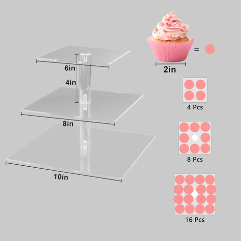 YestBuy 3 Tier Cupcake Stand - Clear Acrylic Cupcake Display Stand for 24 Cupcakes - Premium Dessert Holder