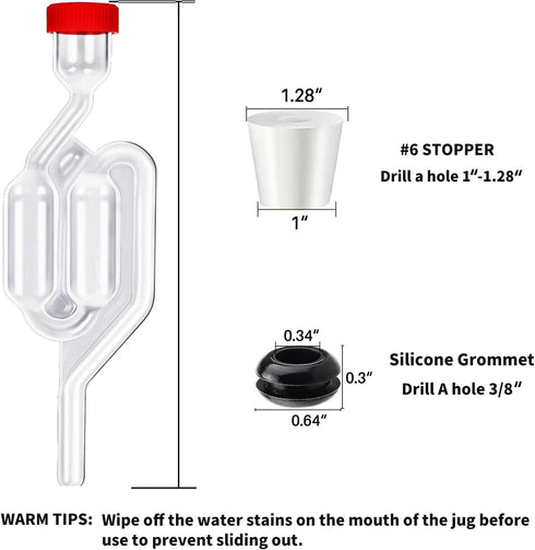 Zazolyne 5ct. S-Shape Airlock with #6 Stopper and Grommets, Bubble Fermentation Airlock for Brewing Wine Making
