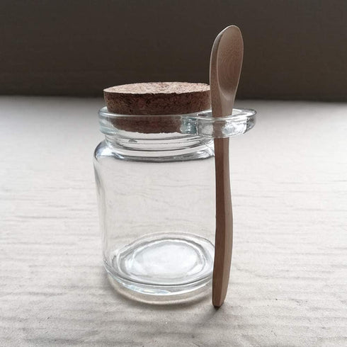 1Pcs 250ml/8.5oz Empty Clear Glass Jam Jar with Cork and Spoon, Multipurpose Storage Canister for Honey, Candy, Bath