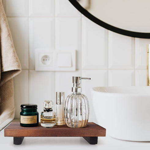 Small Kitchen Sink Soap Tray for Countertop, Wooden Risers for Bathroom Organizer Accessories and Decor